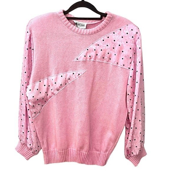 AROUND TOWN Sweaters - Vintage Pink 90'S Retro Knit Sweater Size Medium Polka Dots Stranger Things